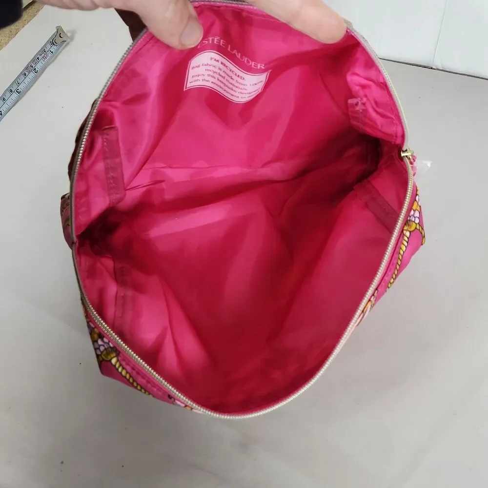 Estee‎ Lauder Pink Tassel Printed Cosmetic Makeup Bag zipper tassel travel pink